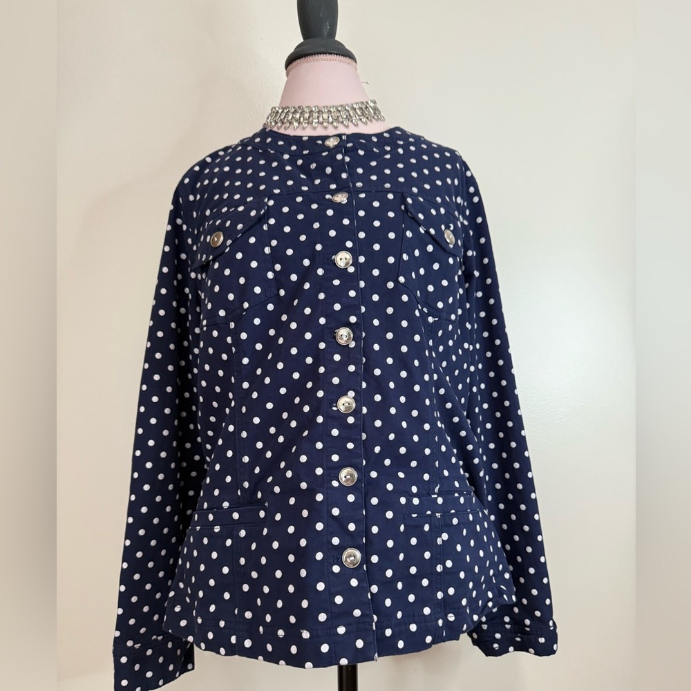 Appleseed’s Navy Polka Dot Button-Up jacket in size XL